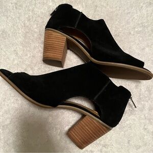 Lucky Brand Black Leather Open Toe Heeled Sandals Size 9.5